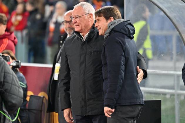 Foto IPP Felice De Martino Roma 02 02 2025 Calcio Campionato serie A 2024-2025 Napoli - Roma Nella foto: Claudio Ranieri e Antonio Conte Italy Photo Press World Copyright Roma italy Italia ITALY Copyright: xR4924_italyphotopressx