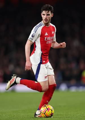 London, England, 2nd February 2025. Declan Rice of Arsenal during the Premier League match at the Emirates Stadium, London. Picture credit should read: David Klein Sportimage EDITORIAL USE ONLY. No use with unauthorised audio, video, data, fixture lists, club league logos or live services. Online in-match use limited to 120 images, no video emulation. No use in betting, games or single club league player publications. SPI_050_DK_Arsenal_Man_City SPI-3653-0050