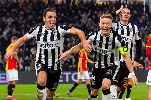 ALMELO, Stadium Asito, 08-02-2025 , season 2024 2025 , Dutch Eredivisie Football during the match Heracles - Go Ahead Eagles Heracles Almelo player Damon Mirani scores Heracles Almelo player Brian De Keersmaecker Heracles Almelo player Luka Kulenovic Heracles - Go Ahead Eagles x27758721x Copyright: