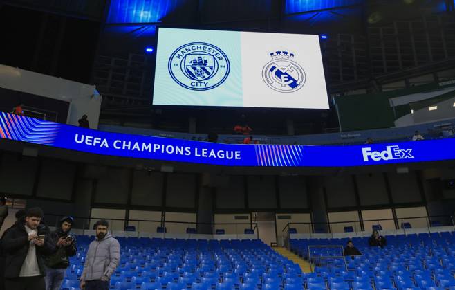 Manchester City v Real Madrid Champions League 11 02 2025. Matchday signage inside the stadium ahead of the Champions League match between Manchester City and Real Madrid at the Etihad Stadium, Manchester, England on 11 February 2025. Manchester Etihad Stadium Manchester England Editorial use only , Copyright: xConorxMolloyx PSI-21439-0005