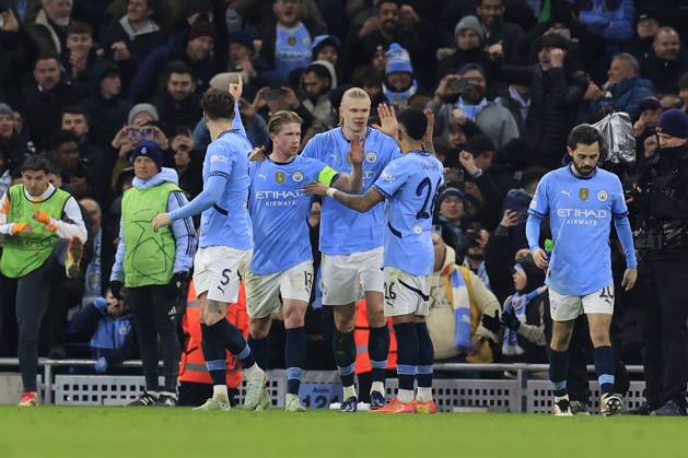 Manchester City v Real Madrid Champions League 11 02 2025. Erling Haaland (9) of Manchester City celebrates scoring to make it 2-1 during the Champions League match between Manchester City and Real Madrid at the Etihad Stadium, Manchester, England on 11 February 2025. Manchester Etihad Stadium Manchester England Editorial use only , Copyright: xConorxMolloyx PSI-21439-0052