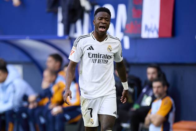 CA Osasuna v Real Madrid CF - LaLiga EA Sports Vinicius Junior Vini Jr of Real Madrid CF reacts during the LaLiga EA Sports match between CA Osasuna and Real Madrid CF at El Sadar on February 15, 2025, in Pamplona, Spain. Pamplona El Sadar Navarra Spain RL_OSAvRMCF_000129 Copyright: xRicardoxLarreinax