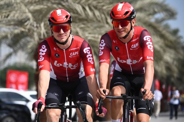 UAE Tour 2025 - Stage 3 JEBEL JAIS, UNITED ARAB EMIRATES - FEBRUARY 19 : De Schuyteneer Steffen (BEL) of Lotto and Taminiaux Lionel (BEL) of Lotto pictured during Stage 3 of the UAE Tour 2025 cycling race with start in Ras Al Khaimah and finish in Jebel Jais (181km) on February 19, 2025 in Jebel Jais, United Arab Emirates, 19 02 2025 Jebel Jais United Arab Emirates  Copyright: xPeterxDexVoechtx