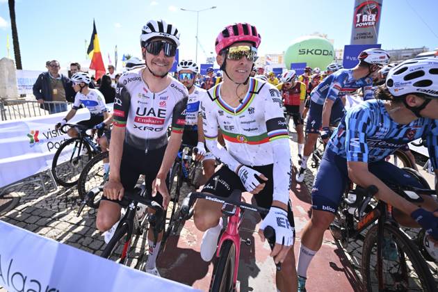 2025 Volta Algarve cycling race - Stage 1 LAGOS, PORTUGAL - FEBRUARY 19 : Almeida Joao (POR) of UAE Team Emirates and Costa Rui (POR) of EF Education - Easypost during stage 1 of the 51th edition of the Volta Algarve cycling race, with start in Portimao and finish in Lagos on February 19, 2025 in Lagos, Portugal, 19 02 2025 ( Motordriver Kenny Verfaillie - Lagos Portugal  Copyright: xTomasxSiskx