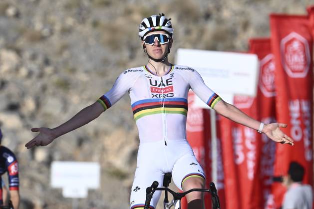 UAE Tour 2025 - Stage 3 JEBEL JAIS, UNITED ARAB EMIRATES - FEBRUARY 19 : Pogacar Tadej (SLO) of UAE Team Emirates wins during Stage 3 of the UAE Tour 2025 cycling race with start in Ras Al Khaimah and finish in Jebel Jais (181km) on February 19, 2025 in Jebel Jais, United Arab Emirates, 19 02 2025 Jebel Jais United Arab Emirates  Copyright: xPeterxDexVoechtx