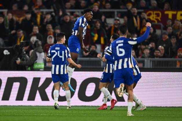 CALCIO - UEFA Europa League - AS Roma vs FC Porto Samu Omorodion of F.C. Porto celebrates after scoring the goal to make it 0-1 during the 2024 25 UEFA Europa League knockout play-off second leg match between A.S. Roma and F.C. Porto at Olympic Stadium on February 20, 2025 in Rome, Italy. Rome Italy  Copyright: xIPAxSport ABACAx