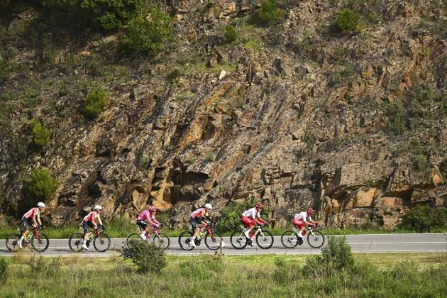 2025 Volta Algarve cycling race - Stage 3 TAVIRA, PORTUGAL - FEBRUARY 21 : Del Pino Jesus (ESP) of Aviludo-Louletano-Loule, Oyarzun Carlos (ESP) of Aviludo-Louletano-Loule, Kamp Alexander (GER) of Intermarche - Wanty, during stage 3 of the 51th edition of the Volta Algarve cycling race, with start in Vila Real Santo Antonio and finish in Tavira on February 21, 2025 in Tavira, Portugal, 21 02 2025 ( Motordriver Kenny Verfaillie - Tavira Portugal  Copyright: xTomasxSiskx