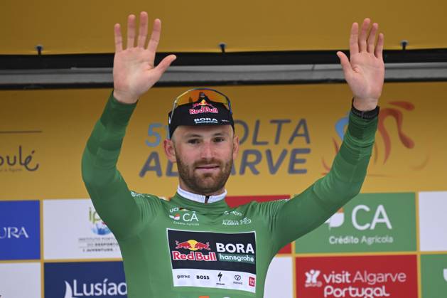 2025 Volta Algarve cycling race - Stage 3 TAVIRA, PORTUGAL - FEBRUARY 21 : Meeus Jordi (BEL) of Red Bull - Bora - Hansgrohe pictured with the green jersey during the podium ceremony of stage 3 of the 51th edition of the Volta Algarve cycling race, with start in Vila Real Santo Antonio and finish in Tavira on February 21, 2025 in Tavira, Portugal, 21 02 2025 ( Motordriver Kenny Verfaillie - Tavira Portugal Copyright: xTomasxSiskx