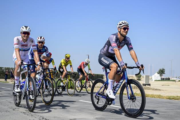 UAE Tour 2025 - Stage 6 ABU DHABI , UNITED ARAB EMIRATES - FEBRUARY 22 : Rickaert Jonas (BEL) of Alpecin-Deceuninck, Merlier Tim (BEL) of Soudal Quick-Step during Stage 6 of the UAE Tour 2025 cycling race with start in Abu Dhabi Cycling Club and finish in Abu Dhabi Breakwater (165 km) on February 22, 2025 in Abu Dhabi , United Arab Emirates, 22 02 2025 Abu Dhabi United Arab Emirates  Copyright: xPeterxDexVoechtx