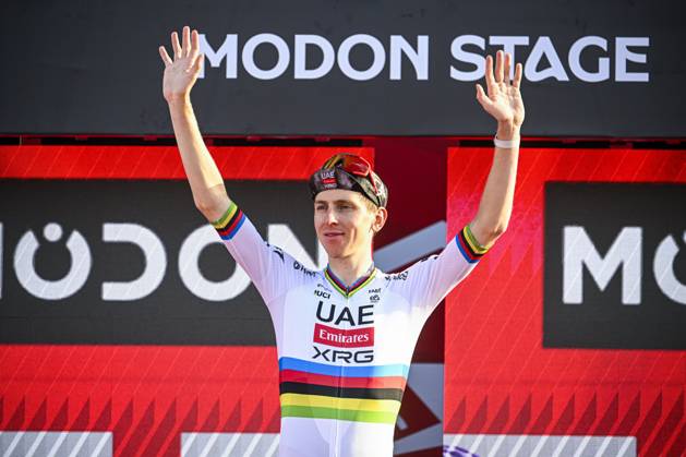UAE Tour 2025 - Stage 6 ABU DHABI , UNITED ARAB EMIRATES - FEBRUARY 22 : Pogacar Tadej (SLO) of UAE Team Emirates on the podium during Stage 6 of the UAE Tour 2025 cycling race with start in Abu Dhabi Cycling Club and finish in Abu Dhabi Breakwater (165 km) on February 22, 2025 in Abu Dhabi , United Arab Emirates, 22 02 2025 Abu Dhabi United Arab Emirates  Copyright: xPeterxDexVoechtx