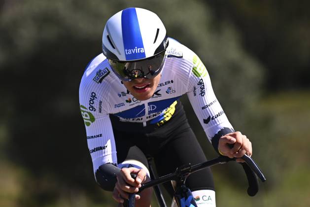 2025 Volta Algarve cycling race - Stage 5 MALHAO, PORTUGAL - FEBRUARY 23 : Pinto Diogo (POR) of AP Hotels & Resorts Tavira SC Farense during stage 5, an individual time trial, of the 51th edition of the Volta Algarve cycling race, with start in Salir and finish in Malhao on February 23, 2025 in Malhao, Portugal, 23 02 2025 ( Motordriver Kenny Verfaillie - Malhao Portugal  Copyright: xTomasxSiskx