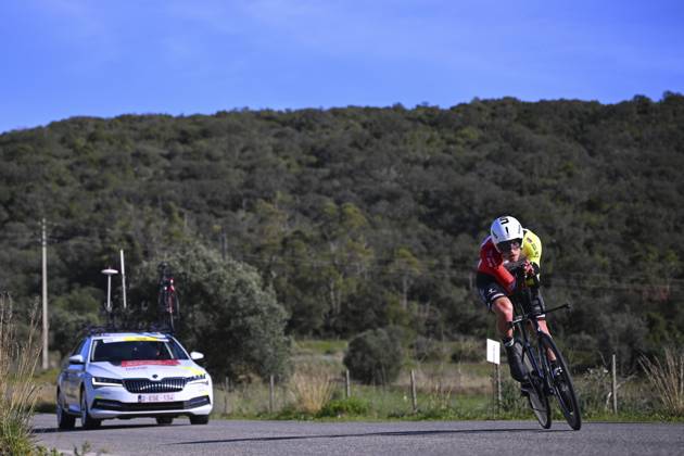 2025 Volta Algarve cycling race - Stage 5 MALHAO, PORTUGAL - FEBRUARY 23 : Rutsch Jonas (GER) of Intermarche - Wanty during stage 5, an individual time trial, of the 51th edition of the Volta Algarve cycling race, with start in Salir and finish in Malhao on February 23, 2025 in Malhao, Portugal, 23 02 2025 ( Motordriver Kenny Verfaillie - Malhao Portugal  Copyright: xTomasxSiskx