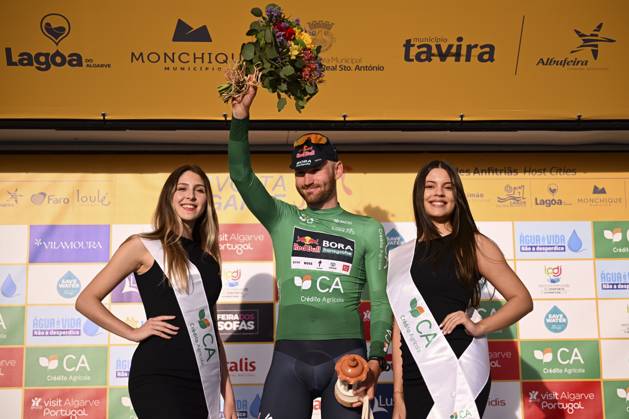 2025 Volta Algarve cycling race - Stage 5 MALHAO, PORTUGAL - FEBRUARY 23 : Meeus Jordi (BEL) of Red Bull - Bora - Hansgrohe pictured during the podium ceremony of stage 5, an individual time trial, of the 51th edition of the Volta Algarve cycling race, with start in Salir and finish in Malhao on February 23, 2025 in Malhao, Portugal, 23 02 2025 ( Motordriver Kenny Verfaillie - Malhao Portugal  Copyright: xTomasxSiskx