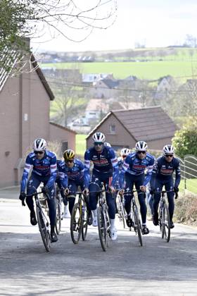 Flanders Classics opening weekend 2025 - training session 26 02 2025 GENT, BELGIUM - FEBRUARY 26 : riders of Soudal - Quick Step pictured at the Leberg during a during a training session ahead of the Flanders Classics opening weekend with Omloop Het Nieuwsblad and Kuurne Brussel Kuurne on February 26, 2025 in Gent, Belgium, 26 02 2025 Gent Belgium Copyright: xJanxDexMeuleneirx