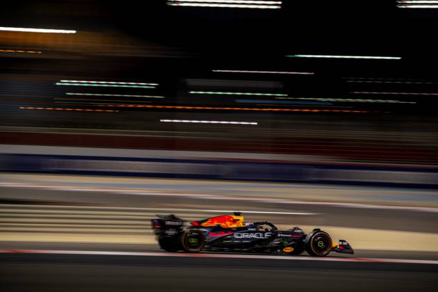 SAKHIR, BAHRAIN: Max Verstappen, racing for the Red Bull Racing team during the 2025 Formula 1 Bahrain Testing at the Bahrain International Circuit in Sakhir, Bahrain