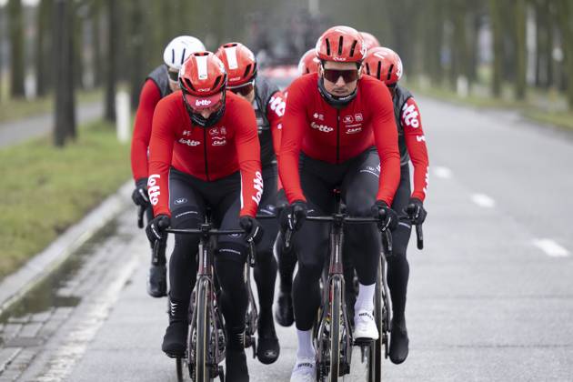Flanders Classics opening weekend 2025 - training session 27 02 2025 GENT, BELGIUM - FEBRUARY 27 : riders of Lotto pictured during a training session ahead of the Flanders Classics opening weekend with Omloop Het Nieuwsblad and Kuurne Brussel Kuurne on February 27, 2025 in Gent, Belgium, 27 02 2025 Gent Belgium  Copyright: xJanxDexMeuleneirx