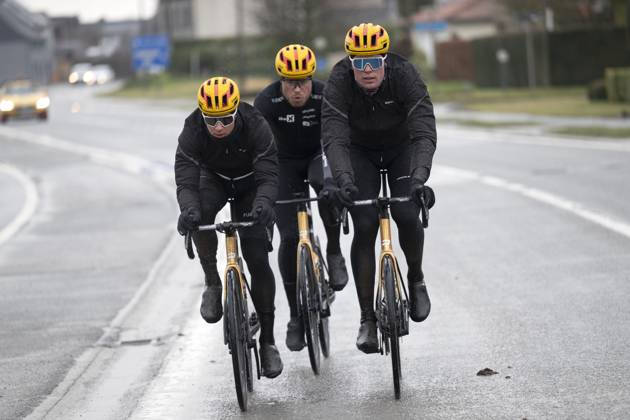 Flanders Classics opening weekend 2025 - training session 27 02 2025 GENT, BELGIUM - FEBRUARY 27 : riders of Uno-X Pro Mobility pictured during a training session ahead of the Flanders Classics opening weekend with Omloop Het Nieuwsblad and Kuurne Brussel Kuurne on February 27, 2025 in Gent, Belgium, 27 02 2025 Gent Belgium  Copyright: xJanxDexMeuleneirx
