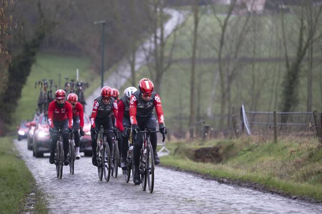 Flanders Classics opening weekend 2025 - training session 27 02 2025 GENT, BELGIUM - FEBRUARY 27 : riders of Lotto pictured during a training session ahead of the Flanders Classics opening weekend with Omloop Het Nieuwsblad and Kuurne Brussel Kuurne on February 27, 2025 in Gent, Belgium, 27 02 2025 Gent Belgium  Copyright: xJanxDexMeuleneirx