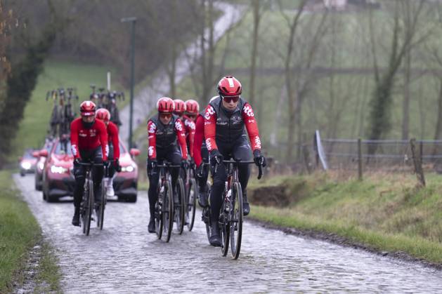 Flanders Classics opening weekend 2025 - training session 27 02 2025 GENT, BELGIUM - FEBRUARY 27 : riders of Lotto pictured during a training session ahead of the Flanders Classics opening weekend with Omloop Het Nieuwsblad and Kuurne Brussel Kuurne on February 27, 2025 in Gent, Belgium, 27 02 2025 Gent Belgium  Copyright: xJanxDexMeuleneirx