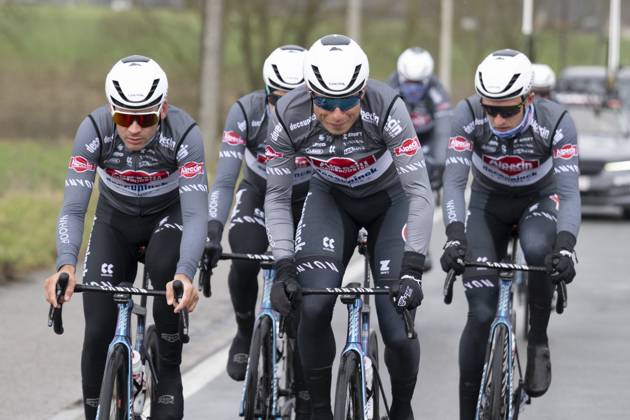 Flanders Classics opening weekend 2025 - training session 27 02 2025 GENT, BELGIUM - FEBRUARY 27 : Vermeersch Gianni (BEL) of Alpecin-Deceuninck, Philipsen Jasper (BEL) of Alpecin-Deceuninck and teammates pictured during a during a training session ahead of the Flanders Classics opening weekend with Omloop Het Nieuwsblad and Kuurne Brussel Kuurne on February 27, 2025 in Gent, Belgium, 27 02 2025 Gent Belgium  Copyright: xJanxDexMeuleneirx