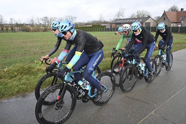Flanders Classics opening weekend 2025 - training session 27 02 2025 GENT, BELGIUM - FEBRUARY 27 : riders of XDS Astana Team pictured during a training session ahead of the Flanders Classics opening weekend with Omloop Het Nieuwsblad and Kuurne Brussel Kuurne on February 27, 2025 in Gent, Belgium, 27 02 2025 Gent Belgium  Copyright: xJanxDexMeuleneirx