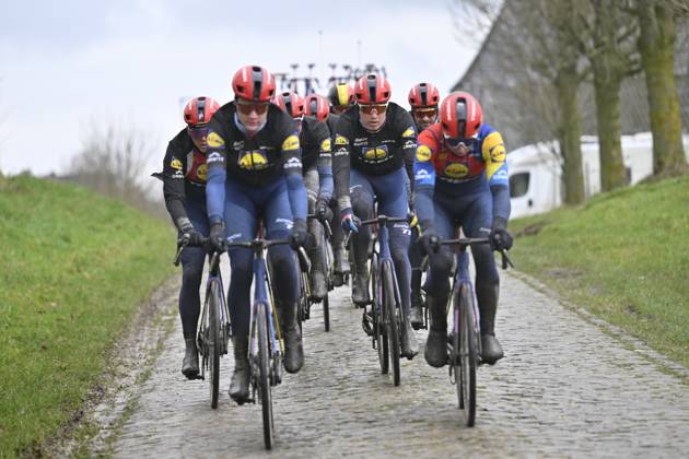 Flanders Classics opening weekend 2025 - training session 27 02 2025 GENT, BELGIUM - FEBRUARY 27 : riders of Lidl - Trek pictured during a training session ahead of the Flanders Classics opening weekend with Omloop Het Nieuwsblad and Kuurne Brussel Kuurne on February 27, 2025 in Gent, Belgium, 27 02 2025 Gent Belgium  Copyright: xJanxDexMeuleneirx