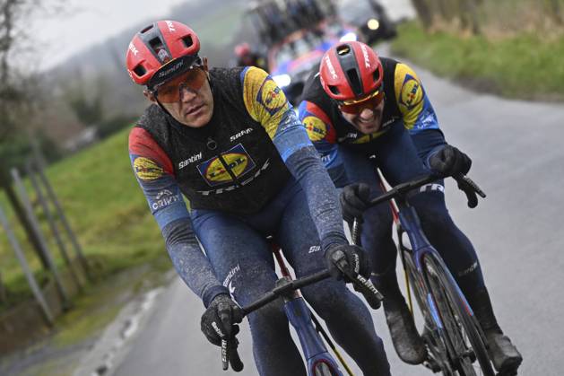 Flanders Classics opening weekend 2025 - training session 27 02 2025 GENT, BELGIUM - FEBRUARY 27 : Stuyven Jasper (BEL) of Lidl - Trek and Theuns Edward (BEL) of Lidl - Trek pictured during a training session ahead of the Flanders Classics opening weekend with Omloop Het Nieuwsblad and Kuurne Brussel Kuurne on February 27, 2025 in Gent, Belgium, 27 02 2025 Gent Belgium  Copyright: xJanxDexMeuleneirx