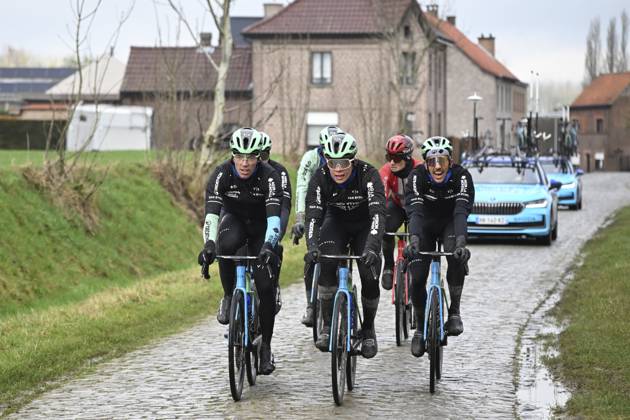 Flanders Classics opening weekend 2025 - training session 27 02 2025 GENT, BELGIUM - FEBRUARY 27 : riders of Decathlon AG2R La Mondiale Team pictured during a training session ahead of the Flanders Classics opening weekend with Omloop Het Nieuwsblad and Kuurne Brussel Kuurne on February 27, 2025 in Gent, Belgium, 27 02 2025 Gent Belgium  Copyright: xJanxDexMeuleneirx