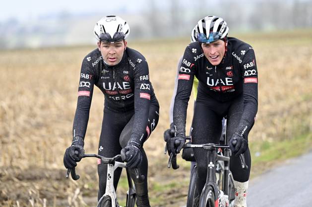 Flanders Classics opening weekend 2025 - training session 27 02 2025 HOREBEKE, BELGIUM - FEBRUARY 27 : Vermeersch Florian (BEL) of UAE Team Emirates - XRG and Politt Nils (GER) of UAE Team Emirates - XRG pictured during a during a training session ahead of the Flanders Classics opening weekend with Omloop Het Nieuwsblad and Kuurne Brussel Kuurne on February 27, 2025 in Horebeke, Belgium, 27 02 2025 Horebeke Belgium Copyright: xJanxDexMeuleneirx