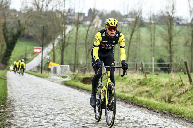 American Matteo Jorgenson of Team Visma-Lease a Bike pictured in action during a track reconnaissance session ahead of this weekend s one-day cycling race Omloop Het Nieuwsblad, opening race of the Flemish classic one day races season, Friday 28 February 2025. DAVIDxPINTENS x113658500x