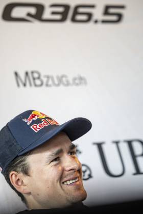 British Tom Pidcock of Q36.5 Pro Cycling Team pictured during a press conference, PK, Pressekonferenz of Q36.5 Pro Cycling Team, Friday 28 February 2025, in Waregem, ahead of this weekend s one-day cycling race Omloop Het Nieuwsblad, opening race of the Flemish classic one day races season. DAVIDxPINTENS  x113665645x