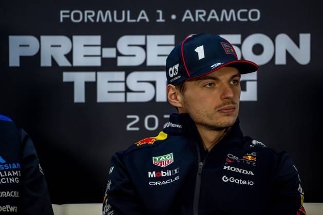 SAKHIR, BAHRAIN: Max Verstappen, racing for the Red Bull Racing team during the 2025 Formula 1 Bahrain Testing at the Bahrain International Circuit in Sakhir, Bahrain