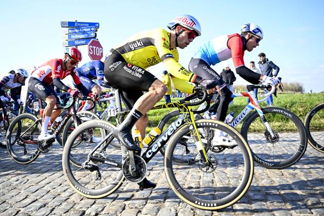 Belgian Wout van Aert pictured in action during the men s one-day cycling race Omloop Het Nieuwsblad (UCI World Tour), 197 km from Gent to Ninove, Saturday 01 March 2025. JASPERxJACOBS x113841754x