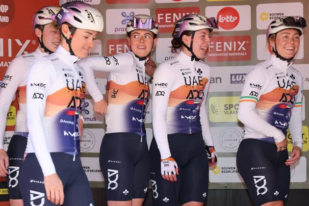 Fenix Omloop van het Hageland AARSCHOT TIELT - WINGE, Belgium 02 03 2025 UAE Team pictured during the Fenix Omloop van het Hageland on 02 March 2025 ( Picture by Gianni Barbieux Photo News ).  Copyright: xGiannixBarbieuxx