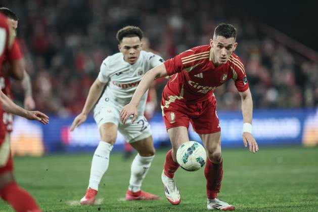 Standard s Sotiris Alexandropoulos pictured in action during a soccer match between Standard de Liege and RFC Anderlecht, Sunday 02 March 2025 in Liege, on day 28 of the 2024-2025 season of the Jupiler Pro League first division of the Belgian championship. BRUNOxFAHY x114041686x