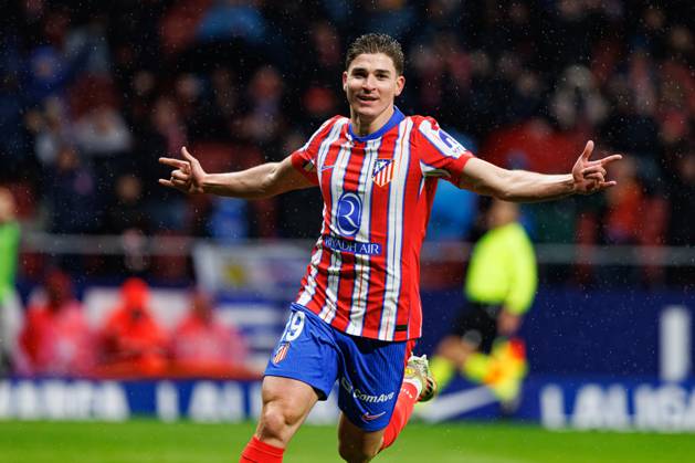 Julian Alvarez seen celebrating after scoring goal during LaLiga EA SPORTS game between teams of Atletico de Madrid and Athletic Club at Estadio Civitas Metropolitano (Maciej Rogowski) Madrid Estadio Civitas Metropolitano Spain Copyright: xMaciejxRogowskix atleticoathletic2425-230