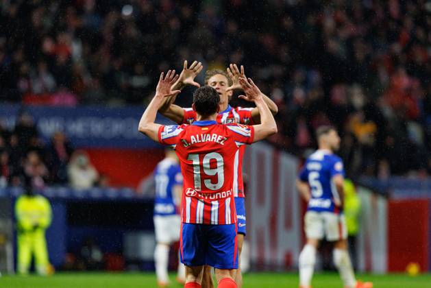 Julian Alvarez seen celebrating after scoring goal during LaLiga EA SPORTS game between teams of Atletico de Madrid and Athletic Club at Estadio Civitas Metropolitano (Maciej Rogowski) Madrid Estadio Civitas Metropolitano Spain Copyright: xMaciejxRogowskix atleticoathletic2425-239
