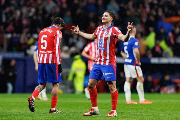 Julian Alvarez seen celebrating after scoring goal during LaLiga EA SPORTS game between teams of Atletico de Madrid and Athletic Club at Estadio Civitas Metropolitano (Maciej Rogowski) Madrid Estadio Civitas Metropolitano Spain Copyright: xMaciejxRogowskix atleticoathletic2425-246