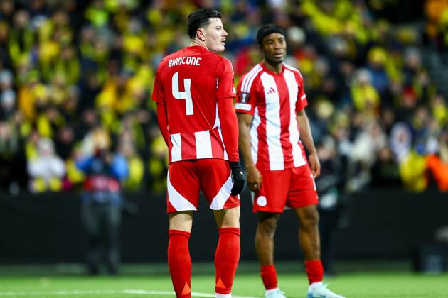 UEFA Europa leauge 2024 2025 Bodo Glimt Olympiakos Bodo 20250306 Olympiakos Giulian Biancone during the UEFA Europa leauge match between Bodo Glimt and Olympiakos at Aspmyra Stadium Photo Mats Torbergsen NTB Bodo Norge EDITORIAL USE ONLY RESTRICTED USE FOR BETTING COMPANIES Copyright: xMatsxTorbergsenx xNTBx