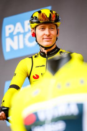 American Matteo Jorgenson of Team Visma-Lease a Bike pictured at the start of the first stage of 83th edition of the Paris-Nice cycling race, from and to Le Perray-en-Yvelines (156,5km), Sunday 09 March 2025. DAVIDxPINTENS x114552002x