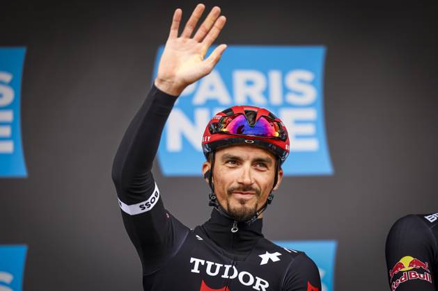 French Julian Alaphilippe of Tudor Pro Cycling Team pictured before the first stage of 83th edition of the Paris-Nice cycling race, from and to Le Perray-en-Yvelines (156,5km), Sunday 09 March 2025. DAVIDxPINTENS x114554942x