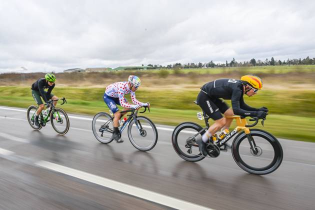 Paris - Nice 2025 - stage 2 BELLEGARDE, FRANCE - MARCH 10 : Abrahamsen Jonas (NOR) of Uno-X Mobility, Delettre Alexandre (FRA) of Team Totalenergies, Fernandez Samuel (ESP) of Caja Rural - Seguros Rga in the escape pack during stage 2 of the 83th edition of the Paris - Nice cycling race, a stage of 183,9km with start in Montesson and finish in Bellegarde on March 10, 2025 in Bellegarde, France, 10 03 2025 ( Motordriver Kenny Verfaillie - Bellegarde France  Copyright: xNicoxVereeckenx