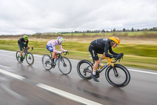 Paris - Nice 2025 - stage 2 BELLEGARDE, FRANCE - MARCH 10 : Abrahamsen Jonas (NOR) of Uno-X Mobility, Delettre Alexandre (FRA) of Team Totalenergies, Fernandez Samuel (ESP) of Caja Rural - Seguros Rga in the escape pack during stage 2 of the 83th edition of the Paris - Nice cycling race, a stage of 183,9km with start in Montesson and finish in Bellegarde on March 10, 2025 in Bellegarde, France, 10 03 2025 ( Motordriver Kenny Verfaillie - Bellegarde France  Copyright: xNicoxVereeckenx