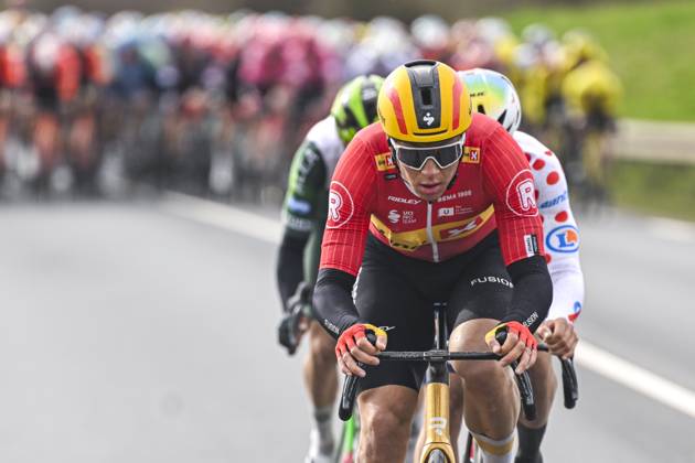 Paris - Nice 2025 - stage 2 BELLEGARDE, FRANCE - MARCH 10 : Abrahamsen Jonas (NOR) of Uno-X Mobility leading the escape pack during stage 2 of the 83th edition of the Paris - Nice cycling race, a stage of 183,9km with start in Montesson and finish in Bellegarde on March 10, 2025 in Bellegarde, France, 10 03 2025 ( Motordriver Kenny Verfaillie - Bellegarde France  Copyright: xNicoxVereeckenx
