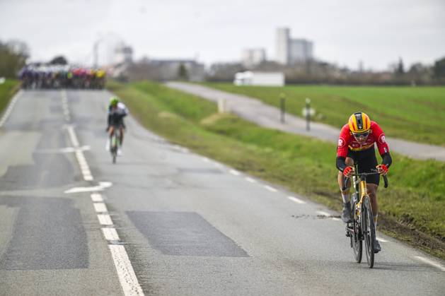 Paris - Nice 2025 - stage 2 BELLEGARDE, FRANCE - MARCH 10 : Abrahamsen Jonas (NOR) of Uno-X Mobility alone upfront during stage 2 of the 83th edition of the Paris - Nice cycling race, a stage of 183,9km with start in Montesson and finish in Bellegarde on March 10, 2025 in Bellegarde, France, 10 03 2025 ( Motordriver Kenny Verfaillie - Bellegarde France  Copyright: xNicoxVereeckenx