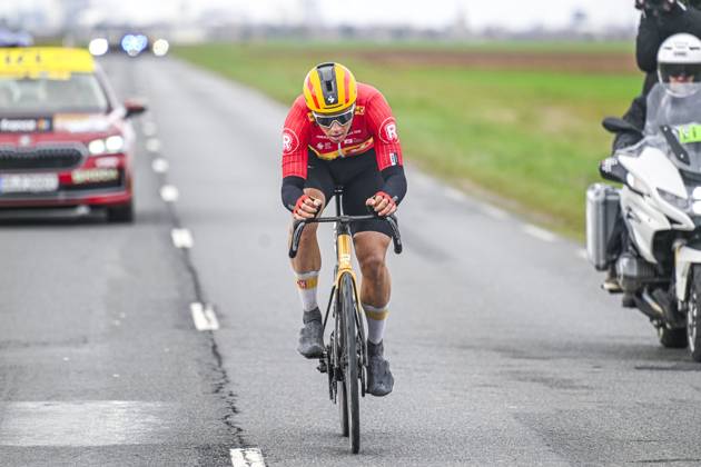 Paris - Nice 2025 - stage 2 BELLEGARDE, FRANCE - MARCH 10 : Abrahamsen Jonas (NOR) of Uno-X Mobility alone upfront during stage 2 of the 83th edition of the Paris - Nice cycling race, a stage of 183,9km with start in Montesson and finish in Bellegarde on March 10, 2025 in Bellegarde, France, 10 03 2025 ( Motordriver Kenny Verfaillie - Bellegarde France  Copyright: xNicoxVereeckenx