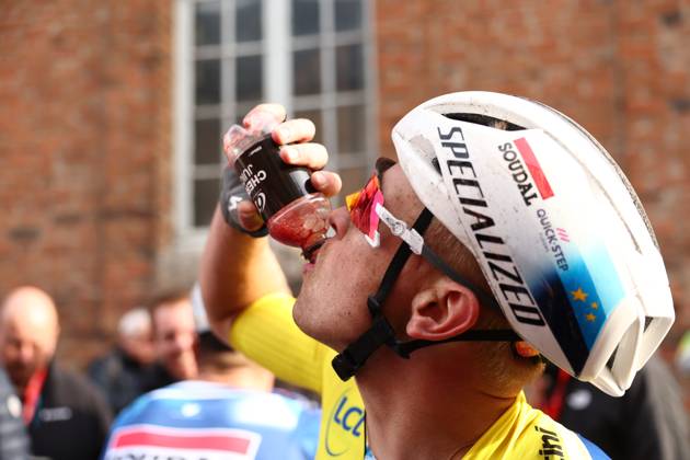 Belgian Tim Merlier of Soudal Quick-Step celebrates after winning stage two of the 83th edition of the Paris-Nice cycling race, from Montesson to Bellegarde (183,9 km) in France, Monday 10 March 2025. DAVIDxPINTENS  x114619305x