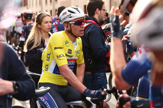 Belgian Tim Merlier of Soudal Quick-Step celebrates after winning stage two of the 83th edition of the Paris-Nice cycling race, from Montesson to Bellegarde (183,9 km) in France, Monday 10 March 2025. DAVIDxPINTENS  x114619314x