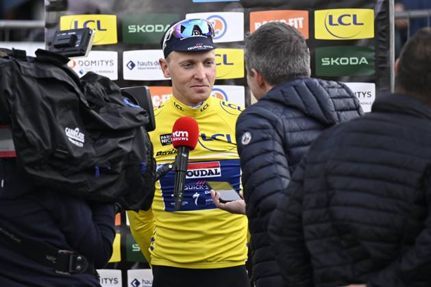Paris - Nice 2025 - stage 2 BELLEGARDE, FRANCE - MARCH 10 : Merlier Tim (BEL) of Soudal Quick-Step during an interview after the race during stage 2 of the 83th edition of the Paris - Nice cycling race, a stage of 183,9km with start in Montesson and finish in Bellegarde on March 10, 2025 in Bellegarde, France, 10 03 2025 ( Motordriver Kenny Verfaillie - Bellegarde France  Copyright: xNicoxVereeckenx