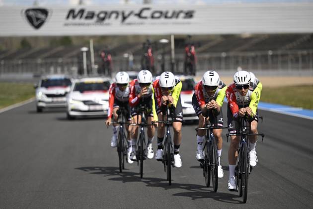 Paris - Nice 2025 - stage 3 NEVERS, FRANCE - MARCH 11 : training team Intermarche - Wanty stage 3 of the 83th edition of the Paris - Nice cycling race, a team time-trail stage of 28,4km with start on the Circuit Magny-Cours and finish in Nevers on March 11, 2025 in Nevers, France, 11 03 2025 ( Motordriver Kenny Verfaillie - Nevers France  Copyright: xNicoxVereeckenx